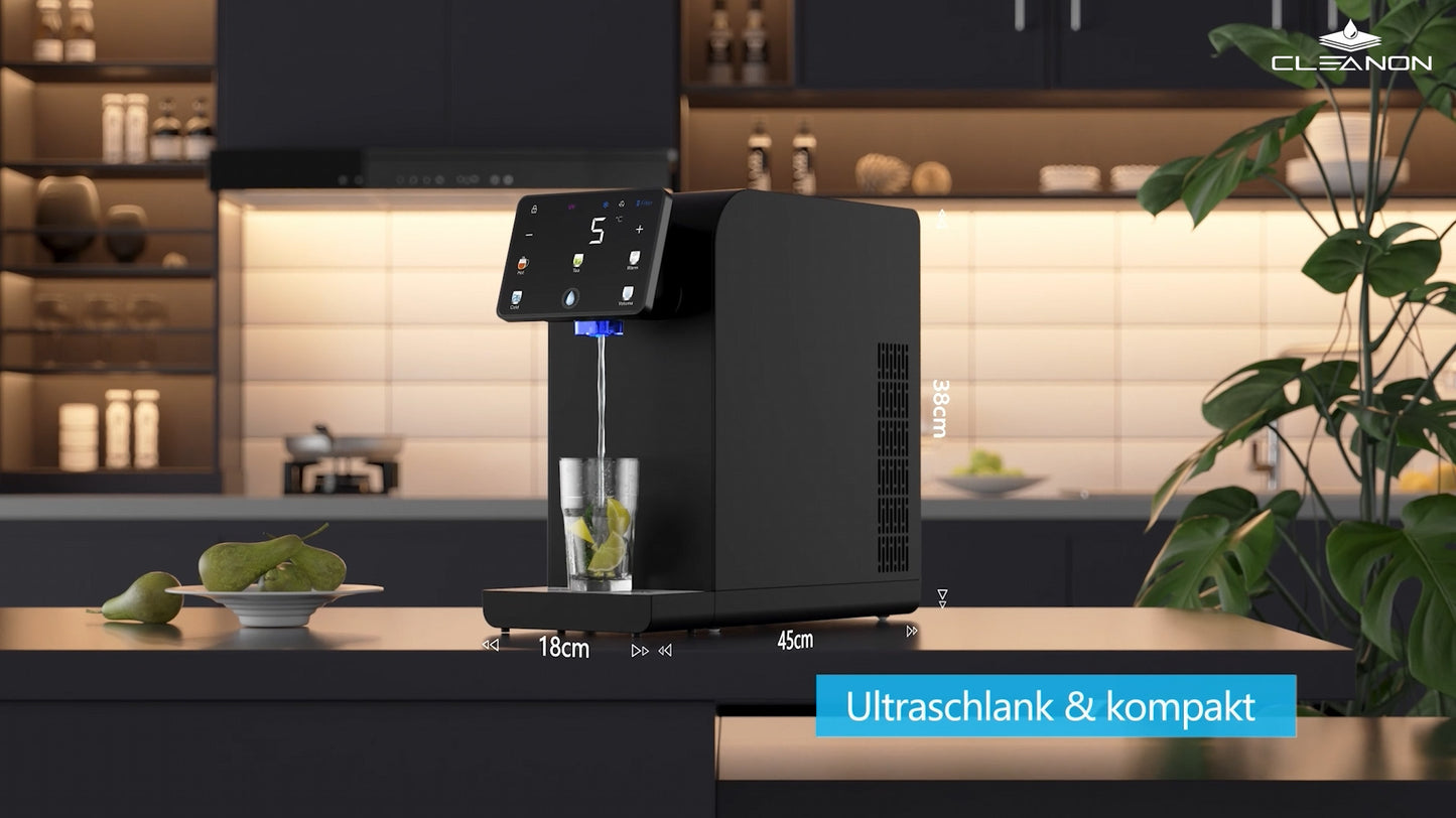 Premium Umkehrosmose-Wasserfilteranlage mit Kühlung und individuell temperiertem Wasser