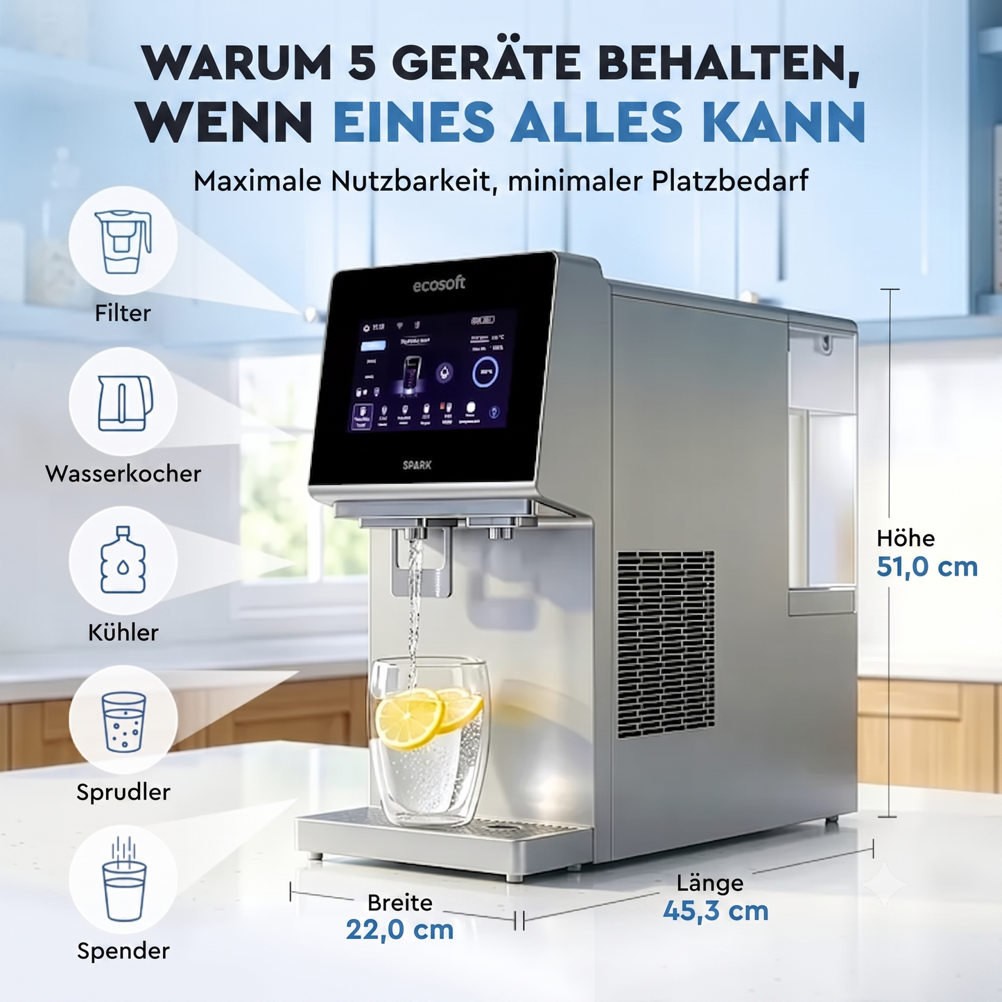5-in-1 Smart-Auftisch-Wasserfilter-Anlage mit Sprudelfunktion