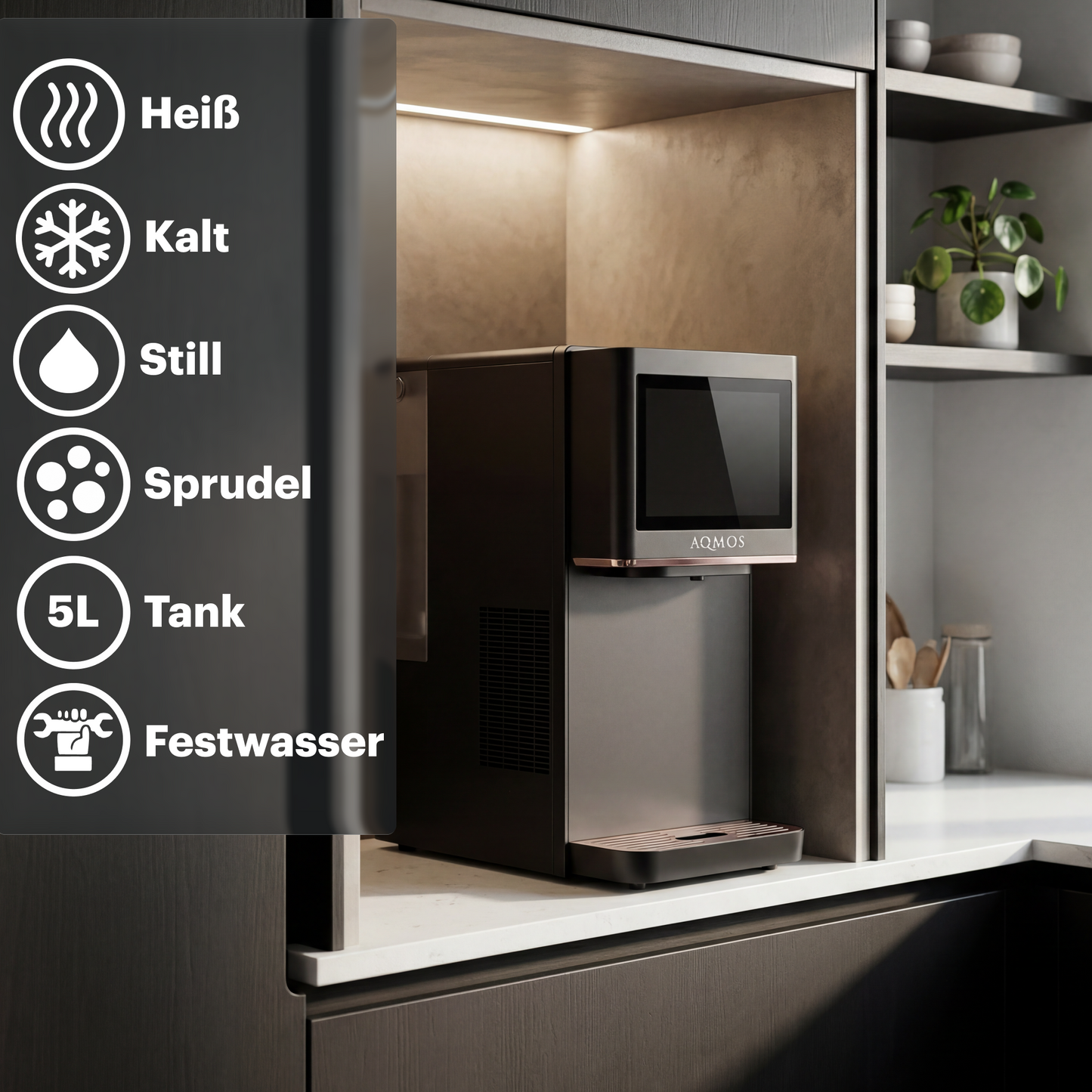 5-in-1 Smart-Auftisch-Wasserfilter-Anlage mit Sprudelfunktion (Schwarz)