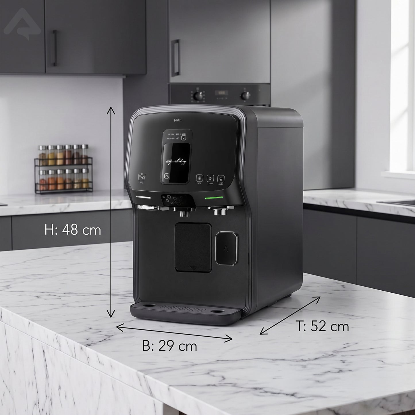 Premium Wasserfilter NAIS SODA RO mit Sprudel & Eiswürfel