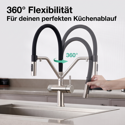3-Wege Küchenarmatur mit flexiblem Auslauf & Magnethalterung
