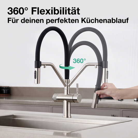 3-Wege Küchenarmatur mit flexiblem Auslauf & Magnethalterung