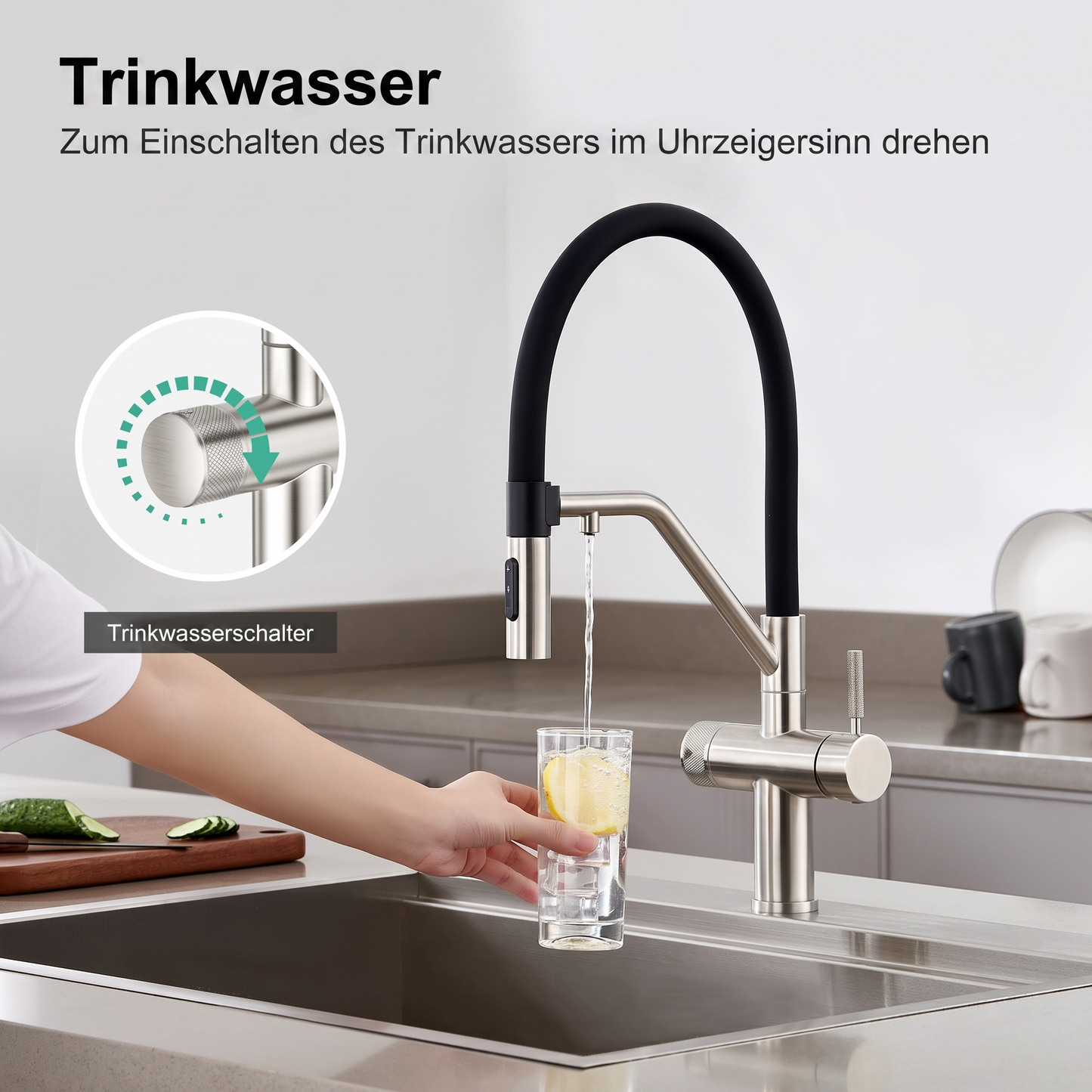 3-Wege Küchenarmatur mit flexiblem Auslauf & Magnethalterung
