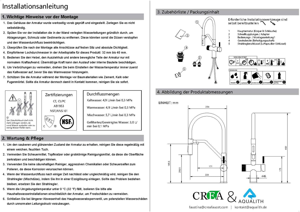 3-Wege Küchenarmatur mit flexiblem Auslauf & Magnethalterung