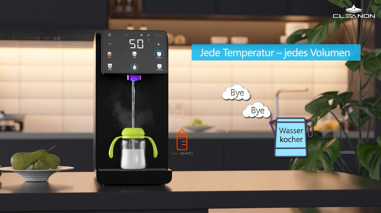 Premium Umkehrosmose-Wasserfilteranlage mit Kühlung und individuell temperiertem Wasser