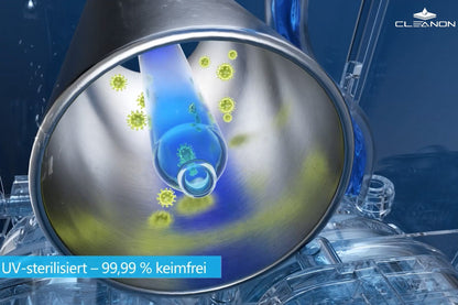 Illustration der UV-Sterilisation der CLEANON L1 Wasserbar für 99,99 Prozent keimfreies Trinkwasser