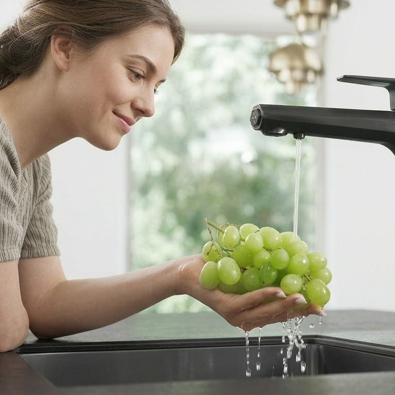 Frische Weintrauben gründlich waschen mit gereinigtem Wasser aus der smarten Respo Küchenarmatur